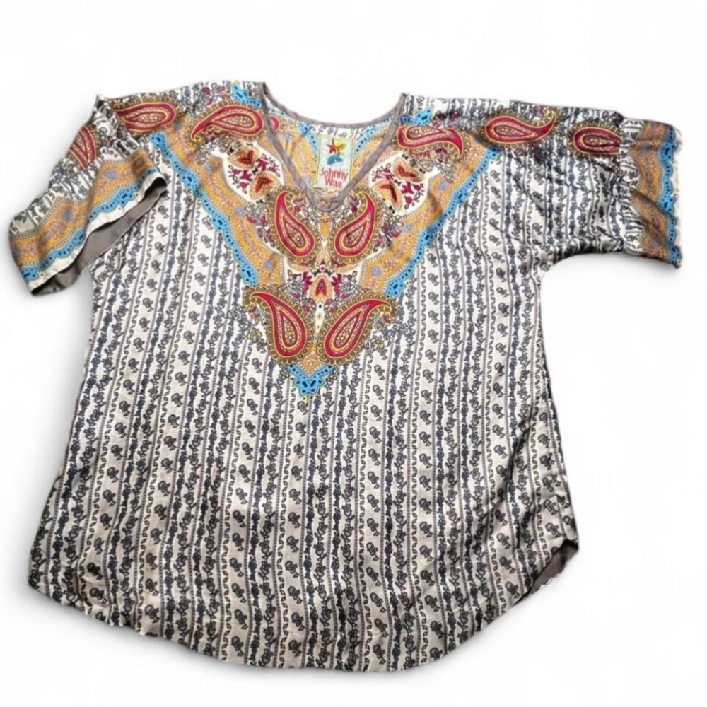 Johnny Was Boho Hippie Oversized Silk Top, M - Picture 1 of 8